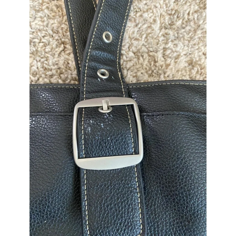 SOLO Black Leather Double Strap Computer Laptop Bag - Large with Red Interiors